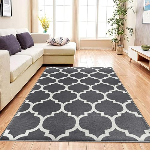 Aspire Homeware Rugs for Living room Bedroom Entryway Doormat 60x110 cm – Easy to Clean Soft Bedside Rug –Anti-Slip Backing Short Pile Grey Rugs (Ava Grey)
