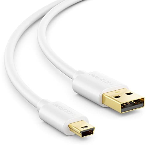deleyCON 5m Mini USB 2.0 High Speed Kabel USB-A auf Mini-B - Weiß | Ladekabel Datenkabel für Handys, Smartphones, Tablets, Navis und Mikrofon