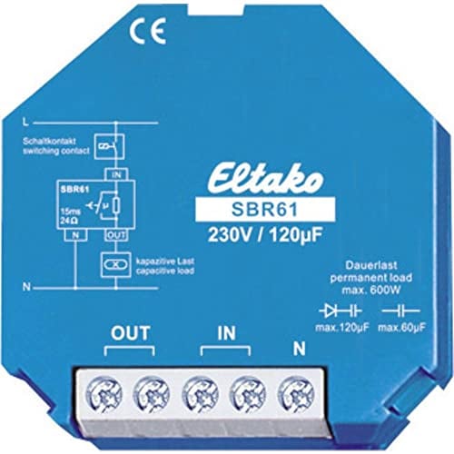 Eltako 61100330 Strombegrenzungsrelais kapazitiv 230V/120 Mikrofarad. 1 Schließer 10A/250VAC Blau