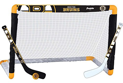 Franklin Sports NHL Boston Bruins NHL Team Mini Hockey Set - Kids Indoor Knee Hockey Goal, Ball+2 Mini Stick Combo Ages 3+