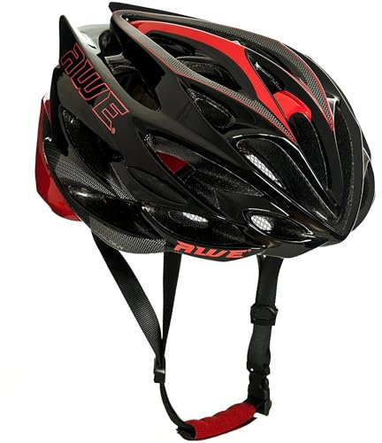 AWE® AWESpeed™ In Mould Adult E-Bike/Bike Road Racing Helmet 58-61cm Black/Red/Carbon *FREE 5 YEAR CRASH REPLACEMENT*