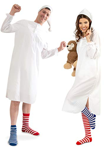 KarnevalsTeufel.de Herren-/Damenkostüm Nachthemd, Hemd mit Mütze, Fasching, Schlafanzugparty (L)