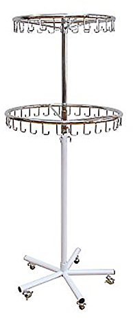 Rundständer, Hakenständer rollbar mit 2 Ringen höhenverstellbar 130-200cm, verchromt weiß