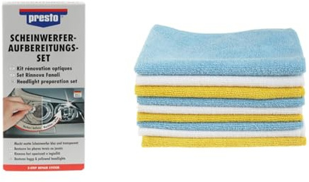 Presto 365171 Scheinwerfer Aufbereitungs-Set & Amazon Basics Mikrofaser-Reinigungstücher, 24 Stück