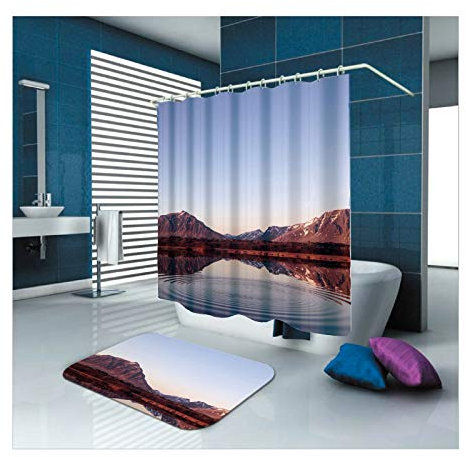 Daesar Badematten WC 40x60 Berge See 150x180 cm Badvorhang Vintage, Badematten 2Teilig