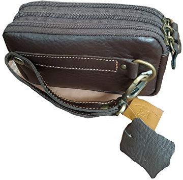 PASKAR pochette da uomo con 3 cerniere in vera pelle di vitello 20 x 10 cm (marrone)