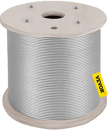 VEVOR 316 Edelstahl Kabel Drahtseil 1x19 300 M, Stahlseil Seil Draht Stahl Mindestbruchkraft 8,3 KN, Edelstahl-Drahtseil-Kabel Rostfrei Zugfestigkeit 1570 MPa für Leichtindustrie Brücken usw.