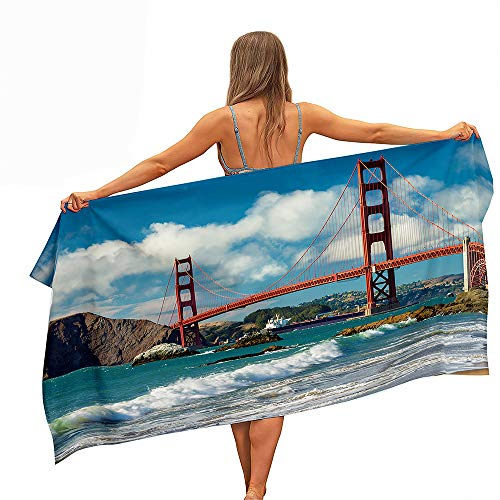 FANSU Strandtücher Mikrofaser Schnelltrocknend, Ozean-Landschaft 3D Tragbar Sand Proof Ultraleicht Strand-Badetuch als Strandtuch, Reisetuch,Duschtuch, Picknick, Sport (80x180cm,San Francisco Bay)