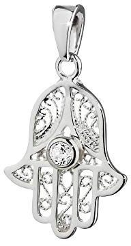 NKlaus Kettenanhänger Hand der Fatima 925er Silber Zirkonia 20x16mm 1 Stück | Öse: 5,5x3,5mm; auch als Eye of Fatima bezeichnet