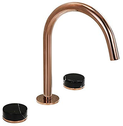 SHUGUANG Mitigeur Lavabo, Robinet Salle de Bain en Laiton Robinet Lavabo Rotation à 360° Robinetterie Vasque 2 Jade Poignées Robinet Vasque avec Eau Chaude et Froide,Rose Gold,Flat Handle