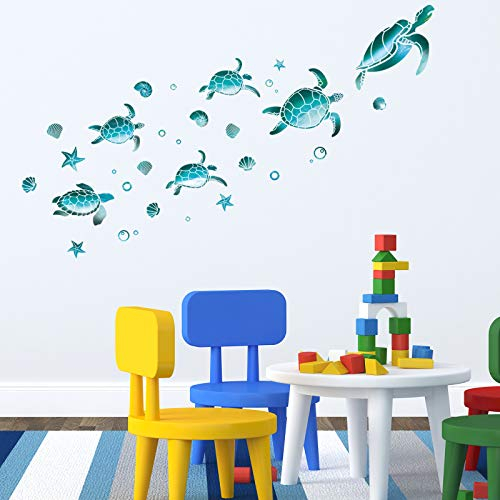 Blaue Meeresschildkröte Klare Aufkleber Vinyl Wandaufkleber Dekoration Seestern Muschel Wand Ornamente für Haus Büro Wohnzimmer Wand Bad Toilette