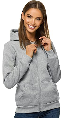 OZONEE Damen Kapuzenpullover Sweatjacke Sweatshirt Farbvarianten Kapuzenjacke Kapuzenpulli Langarm Kapuze Hoodie Sport Style Casual Fitness Basic Training 777/2106B GRAU L