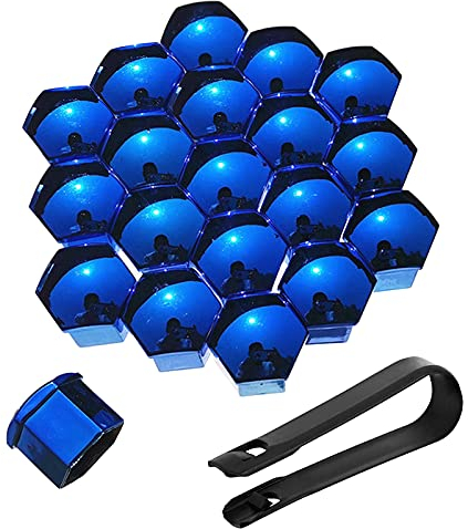 Bseical Radschraubenkappen 20 Stücke, 17mm 19mm 21mm Radschrauben Radbolzen Radmuttern Kappen mit Radmutternschlüssel, für Alle Autos (Blau, 21mm)