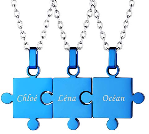 Custom4U Collana Puzzle Jigsaw 2/3/4/5/6/7/8 Pezzi Ciondolo Abbinato Set con Pietra Portafortuna Birthstone Personalizzato Famiglia/Amicizia/BFF/Coppia Gioielli Regalo per Donne Ragazze Mamma