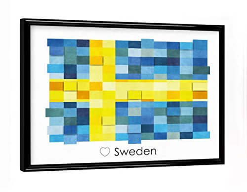 artboxONE Poster mit schwarzem Rahmen 18x13 cm Reise Sweden Flag - Bild Sweden Home Decor Sweden