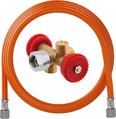 YOURGRILL Premium Set Qualitätsersatzteile im günstigem 2er Pack - Gasschlauch 1,5 m mit Abzweigventil von GOK ⎪Verteiler ⎪Propangas⎪ Gasventil ⎪Gasanschluss (3 Abgänge)