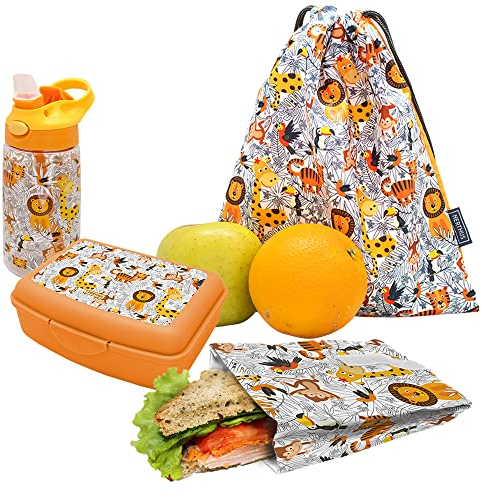 NERTHUS FIH 989 SET Botella Tritan + Lunchbox + Bolsa Sandwich + Mochila Leones