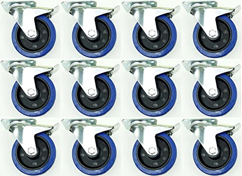 12 Stück 125mm Blue Wheels Lenkrollen mit Feststellbremse/Bremse FS Transportrollen Blau 200kg / Rad - INDUSTRIEQALITÄT (12x Brems)