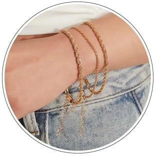 Wendalern Braided Rope Chain Bracelet Punk Twisted Rope Bracelets Layered Twisted Chain Bracelet Gold Chunky Stacking Bracelet Jewelry for Women and Girls