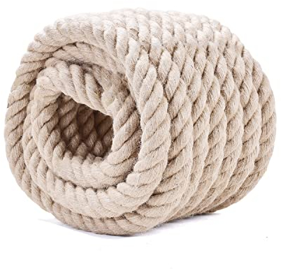 Juteseil – Verdrehtes Manila-Seil, natürliches, dickes Hanfseil, Mehrzweck für den Innen- und Außenbereich, für Docks, Geländer, DIY-Projekte, Heimdekoration, Klettern (3,8 cm x 3,8 m)