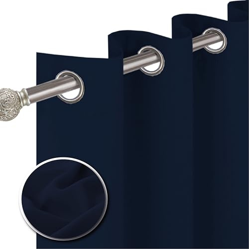 funky gadgets Blackout Curtains for Bedroom 108 Inch Drop Thermal Insulated Eyelet Curtains & Drapes Black Out Curtain for Kitchen, Living Room 2 Panels (90x108 Inch Navy Blue)