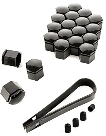 LST 20x Sechskant Radschraubenkappen Abdeckkappen Set 19 mm schwarz glänzend