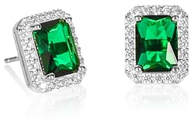 Diamond Treats Boucles d'Oreilles Vert Emeraude en Argent Sterling 925 en Taille Emeraude, Boucles d'Oreilles Femme Argent Serties de Pierres Vertes, Boucles d'Oreilles Vertes