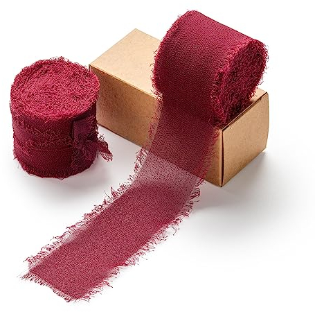 AOKSUNOVA Schleifenband 3,8cm Chiffonband Geschenkband Hochzeit Stoffband Rot Fransenband