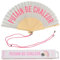 Fisura - Original handheld folding fan with message in french. wooden fan. Original holding Hand Fans. Fan with hanger included (Chaleur, grey and pink)