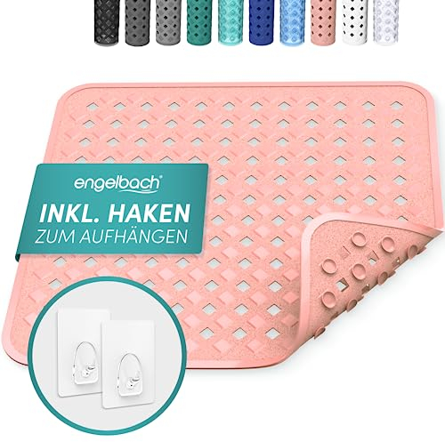 Engelbach® Tapis de Douche antidérapant 53x53 cm - carré antiglisse avec Crochets - sans BPA, résistant à l'humidité et Lavable en Machine - Facile à Suspendre et à Nettoyer