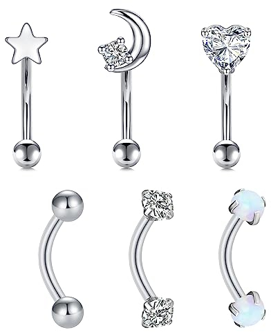 LAURITAMI Augenbrauen Piercing Banane 8mm Edelstahl 1.2mm Curved Barbell Rook Helix Tragus Cartilage Ohr