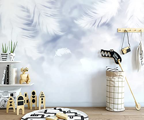 Fototapete 3D Effekt Handgemalte Einfache Helle Feder Tapeten 3D Effekt Vliestapete Wohnzimmer Schlafzimmer Wandbilder Wanddeko