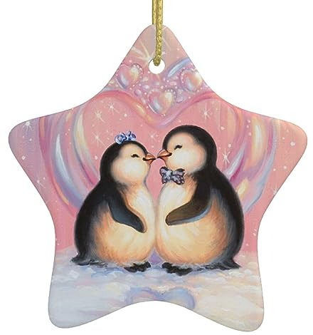 Weihnachtsschmuck, niedlicher Pinguin, bedruckt, Keramik, hängende Verzierung mit goldener Schnur, Porzellan, Weihnachtsbaumschmuck, Dekorationen