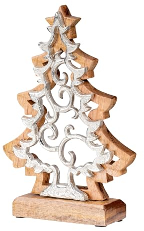 levandeo Deko Baum Aufsteller Weihnachten H25cm Holz Metall Natur Silber Tischdeko Mango Tanne Weihnachtsbaum Weihnachtsdeko