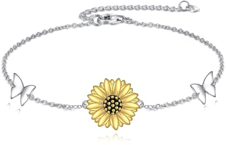 VONALA Sonnenblume Armband Damen 925 Sterling Silber Sonnenblume Armbänder Schmuck Geburtstag Valentinstag Geschenke für Sie Frauen Freundin Mutter Länge 7+2 Verstellbare