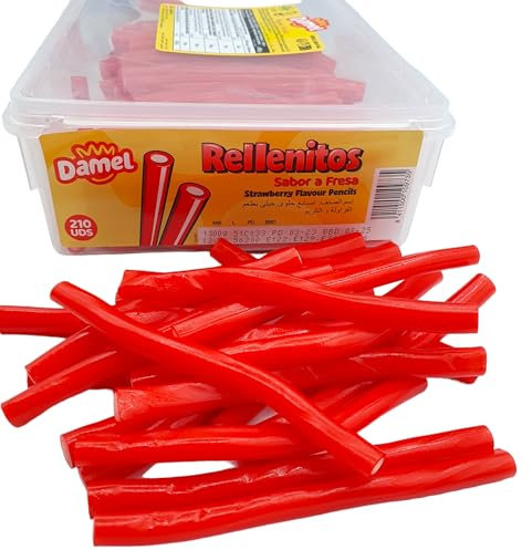 Rellenitos Fresa Damel - Bandeja con 210 Unid de Regaliz Rellena Fresa