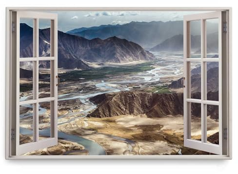 Paul Sinus Wandbild 120x80cm Fensterbild Berge Gebirge Natur Fluss Sonnenstrahlen Tal