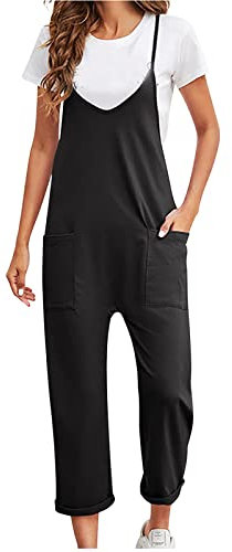 AEGJEGVD Salopette Femme Ete Fluide - Combinaison à Jambes Larges, Poches et Bretelles - Coupe Ample - Salopettes et Combinaisons - sans Manches - Tenue D’Été - Combinaison Chic et Elegant