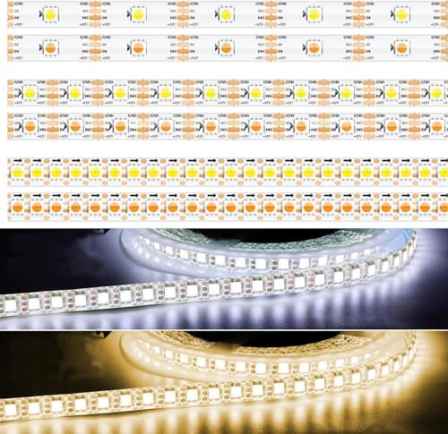TOPXCDZ 12V WS2815 adressierbares weißes/warmes whtie einfarbiges flexibles LED-Streifen licht 30/60/144 LEDs/m smd 5050 Pixel Smart Lights Tape (Warm White+White Pcb Ip30, 5M 60LED/M)