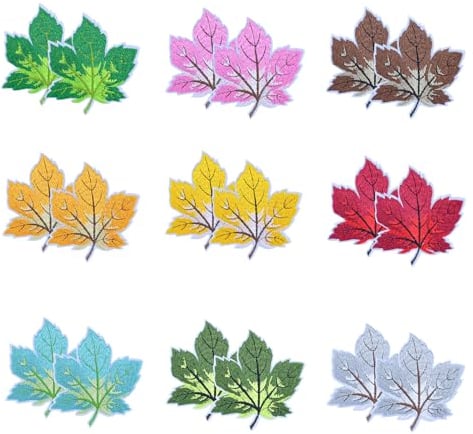 VCRANONR 18 Stück Ahornblätter Patches, 7,9x7,5cm Zum Aufbügeln Auf Stoff, Stickerei Aufnäher, DIY Bügelflicken Set, Dekoration Bestickte, Handwerk Bügelbilder Blumen