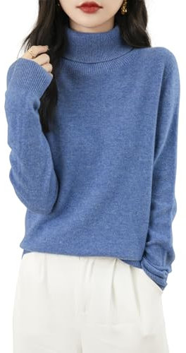 Chanyarn Damen Rollkragenpullover Herbst Winter Warm 100% Merinowolle 2025 First-Line Ready to Wear Langarm nahtlosem Strick Kaschmirstil Pullover (Stern Blau,S)