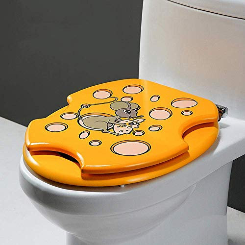 Toilet seat, Soft Close, Quick Release, Simple Top Fixing, Antibacterial Urea-Formaldehyde Resin, Adjustable Stainless Hinges, U/V/O Shape Toilet Lid-Yellow Mouse