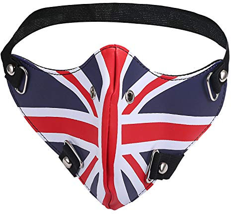 JewelryWe Leder Staubmaske Sport Maske: Punk UK Britische Flagge Muster Nieten Fahrradmaske Biker Motorrad Halbgesichtsmaske für Laufen Radfahren Ventil Radsport Outdoor