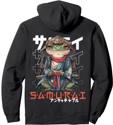 Japanischer Frosch Samurai Krieger Ukiyo Samurai Kröte Rückdruck Pullover Hoodie