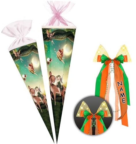 alles-meine.de GmbH Schultüte - mit Glitzer - Effekt ! - Waldfee & Waldtiere 70-85 cm Größe wählbar inkl. LED LICHT - Schleife - Zuckertüte - Tüllabschluß/Filzabschluß ..