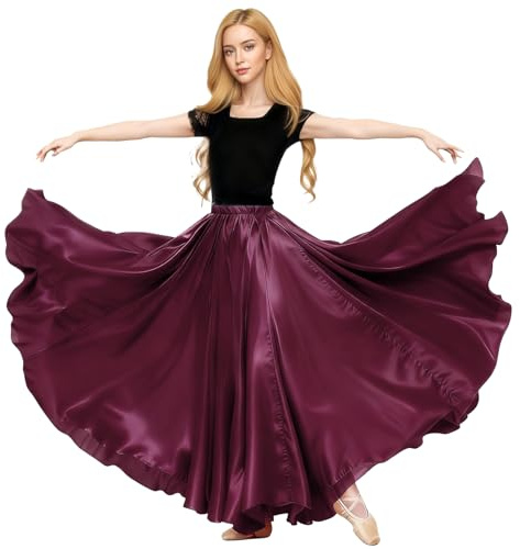 Baisdan Jupe Danse Orientale Femme en Satin, Jupe Longue Cercle Complet pour Flamenco, Halloween, Cosplay