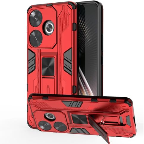 YXINDAFU Funda para Xiaomi Poco F6,Ultrafino Carcasa 360 Grados Antigolpes protección Dual Layer Silicona TPU y Duro PC Case con Colapso Soporte Fundas para Xiaomi Poco F6,Rojo