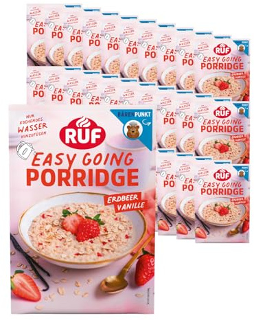 RUF 30er Pack Monats-Vorrat Porridge Erdbeer Vanille, Instant Haferbrei für ein schnelles und gesundes Frühstück, 30 x 65g Beutel