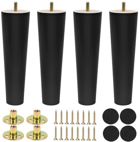 Luabue 4 Pièces Pieds de Meubles Coniques en Bois Ferreux de 20 cm pour Remplacement de Meubles de Canapé de Table avec Vis de Plaque de Montage et Protecteur Antidérapant