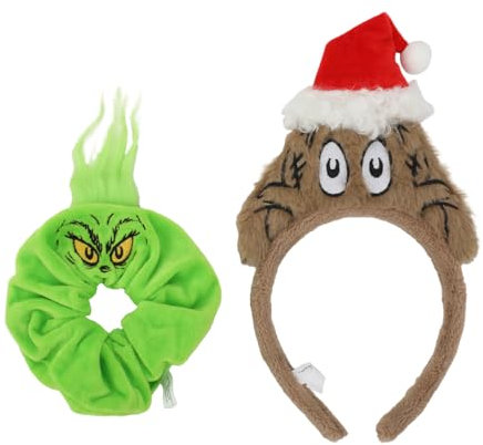 The Grinch Ensemble bandeau et chouchou en peluche 2 pièces, Gri Peluche 2 pièces, Taille unique